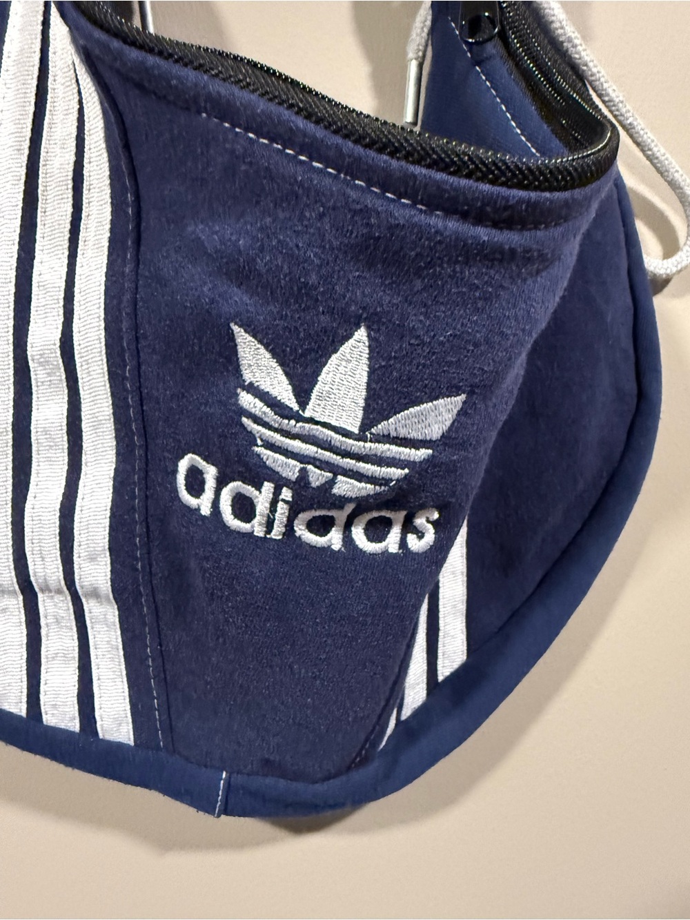 adidas inspired navy Three-Stripe rework boho Shoulder Bag w/ Scrunch handle image 2